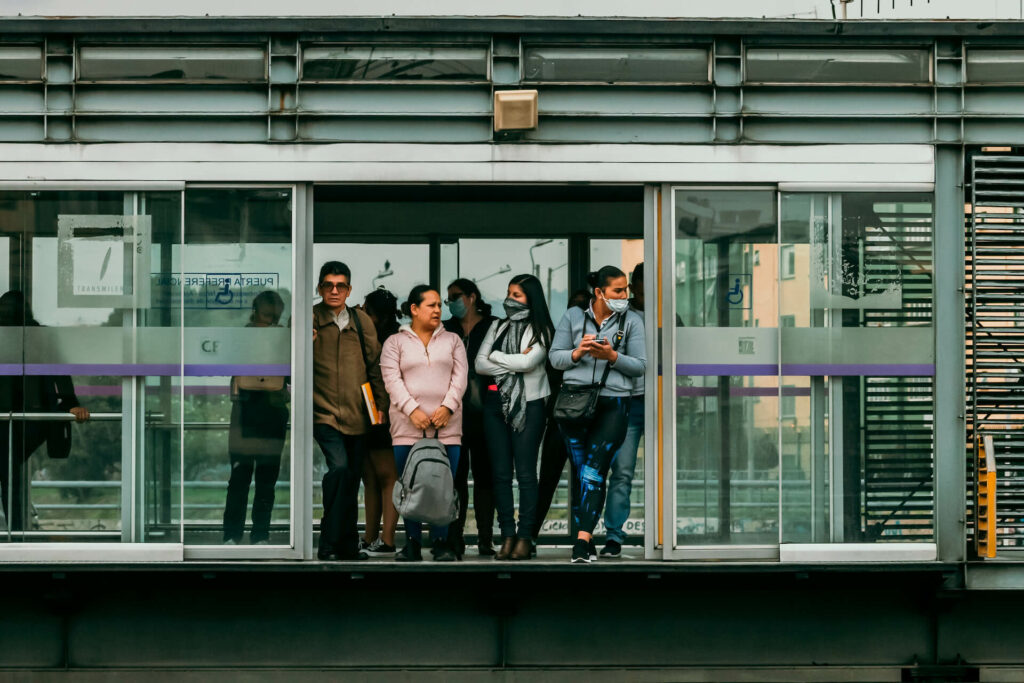 commuters on a train in Bogota, one of the problem areas for human trafficking in Colombia
