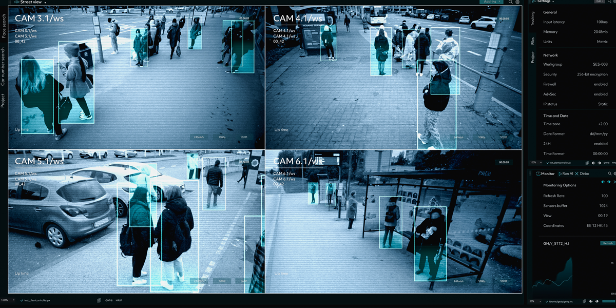 Surveillance footage with AI highlights detecting patterns