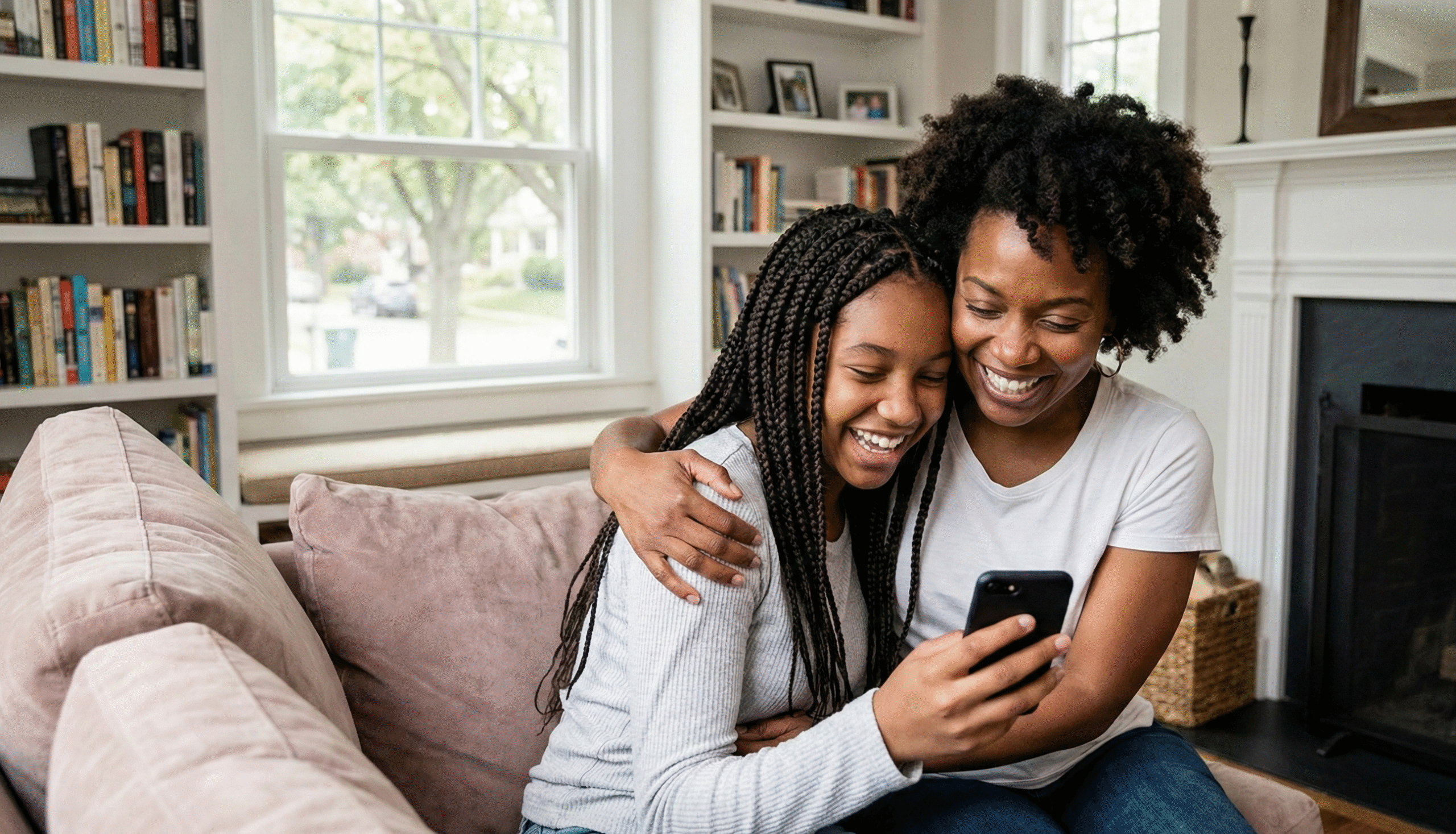 Mother and daughter learning together about digital safety