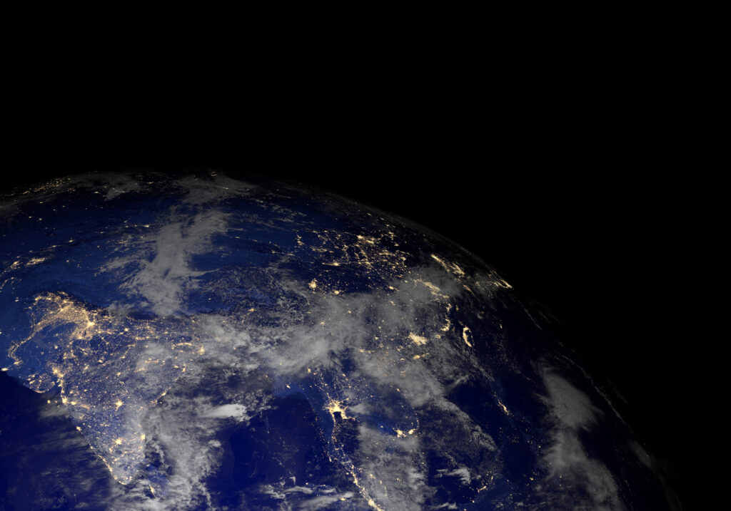 Satellite image of Asia with light mapping