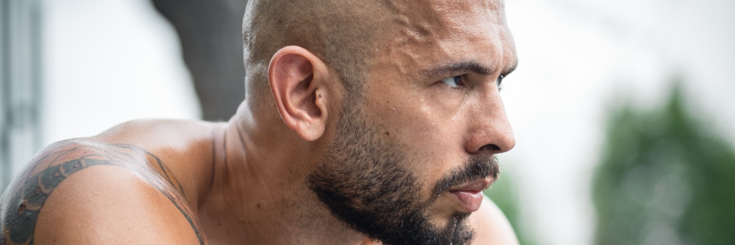 Close-up profile of Andrew Tate